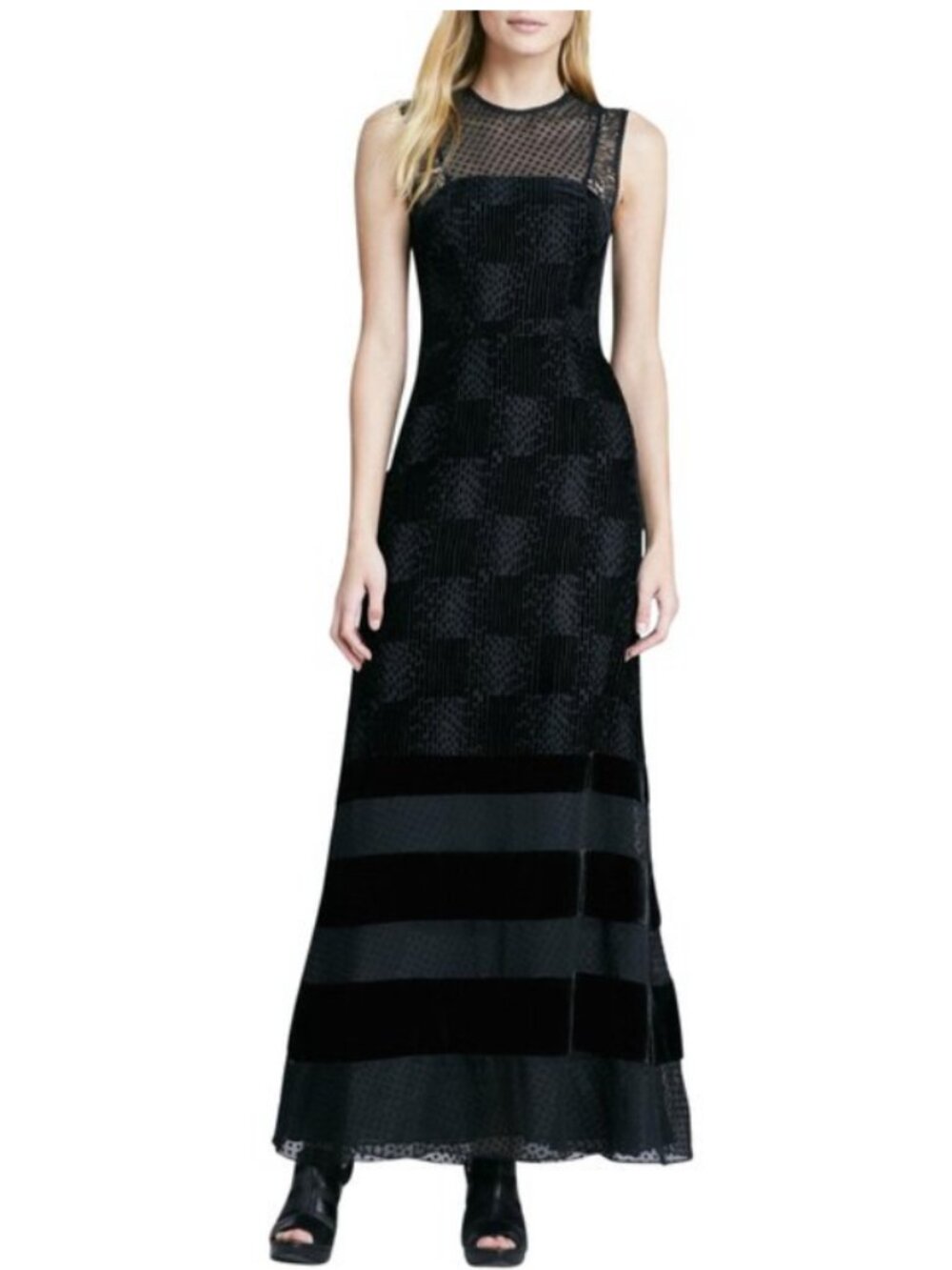 NWT Nanette Lepore Black Enchanted Velvet Stripe Gown in Women's 12